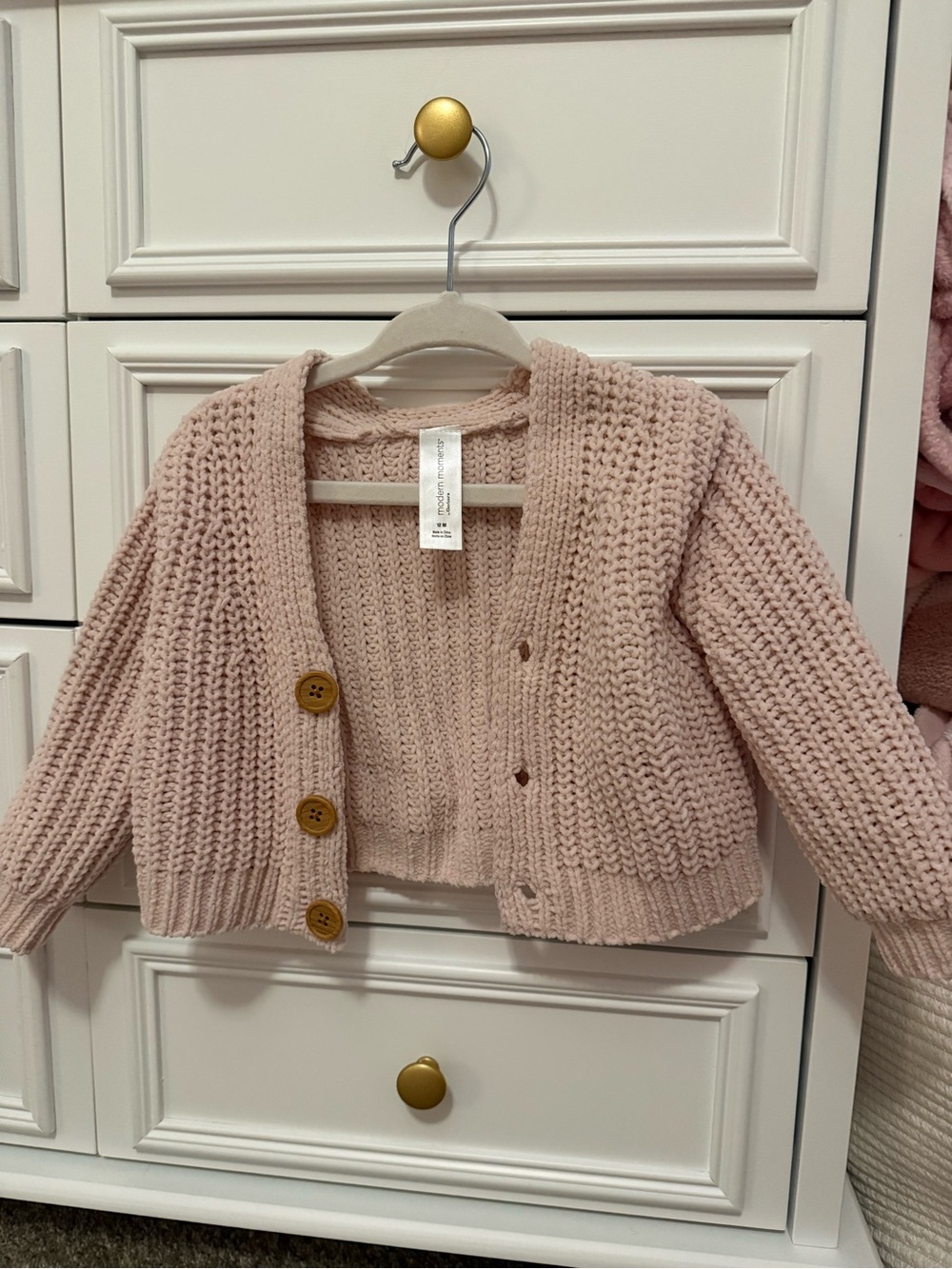 Chunky Knit Cropped Cardigan - Soft Blush Pink